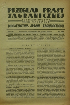 Przegląd Prasy Zagranicznej : codzienny biuletyn Wydziału Prasowego Ministerstwa Spraw Zagranicznych. R.7, nr 289 (19 grudnia 1932)