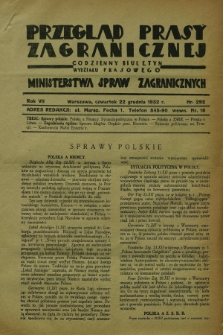 Przegląd Prasy Zagranicznej : codzienny biuletyn Wydziału Prasowego Ministerstwa Spraw Zagranicznych. R.7, nr 292 (22 grudnia 1932)