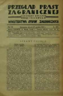 Przegląd Prasy Zagranicznej : codzienny biuletyn Wydziału Prasowego Ministerstwa Spraw Zagranicznych. R.7, nr 294 (27 grudnia 1932)