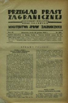 Przegląd Prasy Zagranicznej : codzienny biuletyn Wydziału Prasowego Ministerstwa Spraw Zagranicznych. R.7, nr 295 (28 grudnia 1932)