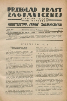 Przegląd Prasy Zagranicznej : codzienny biuletyn Wydziału Prasowego Ministerstwa Spraw Zagranicznych. R.8, nr 5 (7 stycznia 1933)