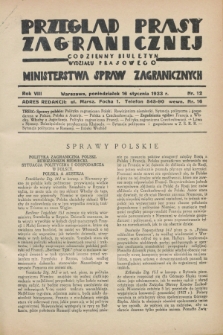 Przegląd Prasy Zagranicznej : codzienny biuletyn Wydziału Prasowego Ministerstwa Spraw Zagranicznych. R.8, nr 12 (16 stycznia 1933)
