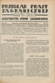 Przegląd Prasy Zagranicznej : codzienny biuletyn Wydziału Prasowego Ministerstwa Spraw Zagranicznych. R.8, nr 41 (20 lutego 1933)