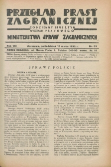 Przegląd Prasy Zagranicznej : codzienny biuletyn Wydziału Prasowego Ministerstwa Spraw Zagranicznych. R.8, nr 59 (13 marca 1933)