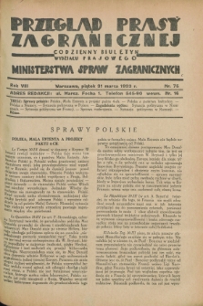 Przegląd Prasy Zagranicznej : codzienny biuletyn Wydziału Prasowego Ministerstwa Spraw Zagranicznych. R.8, nr 75 (31 marca 1933)