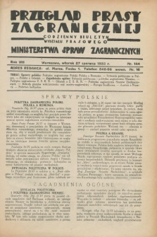 Przegląd Prasy Zagranicznej : codzienny biuletyn Wydziału Prasowego Ministerstwa Spraw Zagranicznych. R.8, nr 144 (27 czerwca 1933)