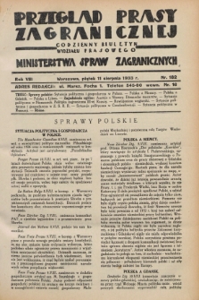 Przegląd Prasy Zagranicznej : codzienny biuletyn Wydziału Prasowego Ministerstwa Spraw Zagranicznych. R.8, nr 182 (11 sierpnia 1933)