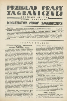 Przegląd Prasy Zagranicznej : codzienny biuletyn Wydziału Prasowego Ministerstwa Spraw Zagranicznych. R.8, nr 243 (23 października 1933)