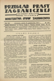 Przegląd Prasy Zagranicznej : codzienny biuletyn Wydziału Prasowego Ministerstwa Spraw Zagranicznych. R.8, nr 247 (27 października 1933)