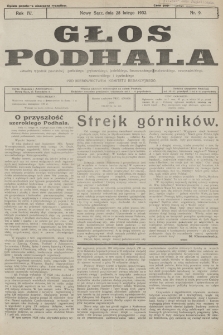 Głos Podhala : aktualny tygodnik powiatów: gorlickiego, grybowskiego, jasielskiego, limanowskiego, makowskiego, nowosądeckiego, nowotarskiego i żywieckiego. 1932, nr 9