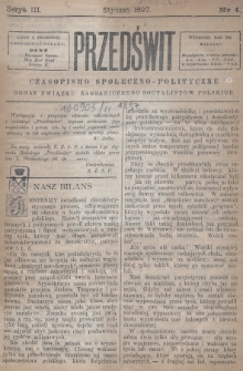 Przedświt : czasopismo społeczno-polityczne : organ Związku Zagranicznego Socyalistów Polskich. 1897, nr 1