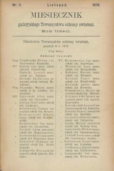 Miesięcznik galicyjskiego Towarzystwa Ochrony Zwierząt. R.3, nr 11 (listopad 1878)