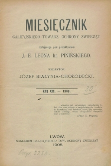 Miesięcznik Galicyjskiego Towarz. Ochrony Zwierząt. R.30, Spis rzeczy (1908)