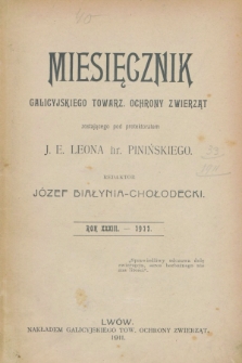 Miesięcznik Galicyjskiego Towarz. Ochrony Zwierząt. R.33, Spis rzeczy (1911)