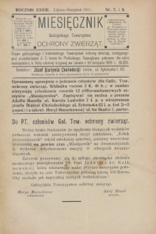 Miesięcznik Galicyjskiego Towarzystwa Ochrony Zwierząt : Organ galicyjskiego i krakowskiego Towarzystwa ochrony zwierząt. R.33, nr 7/8 (lipiec/sierpień 1911)