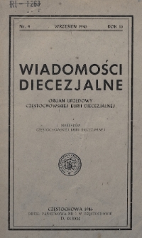 Wiadomości Diecezjalne : organ urzędowy Częstochowskiej Kurii Diecezjalnej. 1946, nr 4