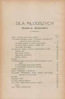 Dla Młodszych : dodatek do „Miesięcznika”. 1909, spis rzeczy