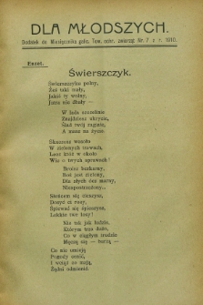 Dla Młodszych : dodatek do Miesięcznika galic. Tow. ochr. Zwierząt nr 7 z r. 1910 (lipiec)