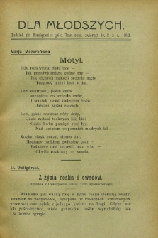 Dla Młodszych : dodatek do Miesięcznika galic. Tow. ochr. Zwierząt nr 8 z r. 1910 (sierpień)