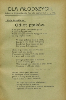 Dla Młodszych : dodatek do Miesięcznika galic. Tow. ochr. Zwierząt nr 9 z r. 1910 (wrzesień)