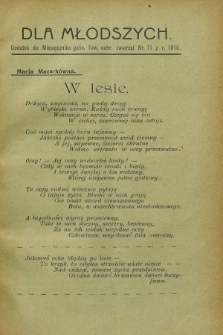 Dla Młodszych : dodatek do Miesięcznika galic. Tow. ochr. zwierząt nr 11 z r. 1910 (listopad)