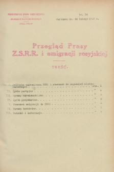 Przegląd Prasy Z.S.R.R. i emigracji rosyjskiej. 1928, nr 54 (10 lutego)