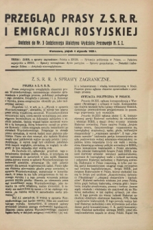 Przegląd Prasy Z.S.R.R. i Emigracji Rosyjskiej : dodatek do nr 3 Codziennego Biuletynu Wydziału Prasowego M.S.Z. (4 stycznia 1929)