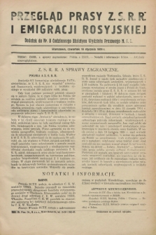 Przegląd Prasy Z.S.R.R. i Emigracji Rosyjskiej : dodatek do nr 8 Codziennego Biuletynu Wydziału Prasowego M.S.Z. (10 stycznia 1929)