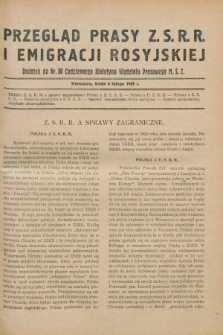Przegląd Prasy Z.S.R.R. i Emigracji Rosyjskiej : dodatek do nr 30 Codziennego Biuletynu Wydziału Prasowego M.S.Z. (6 lutego 1929)