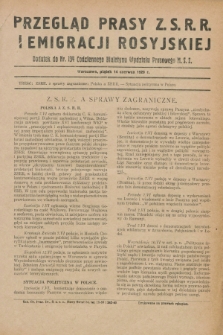 Przegląd Prasy Z.S.R.R. i Emigracji Rosyjskiej : dodatek do nr 134 Codziennego Biuletynu Wydziału Prasowego M.S.Z. (14 czerwca 1929)