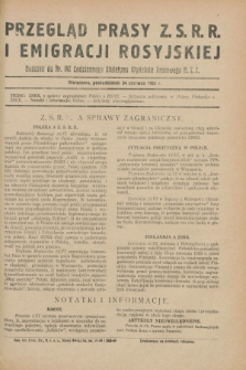Przegląd Prasy Z.S.R.R. i Emigracji Rosyjskiej : dodatek do nr 142 Codziennego Biuletynu Wydziału Prasowego M.S.Z. (24 czerwca 1929)
