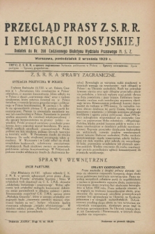 Przegląd Prasy Z.S.R.R. i Emigracji Rosyjskiej : dodatek do nr 200 Codziennego Biuletynu Wydziału Prasowego M.S.Z. (2 września 1929)