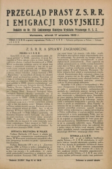 Przegląd Prasy Z.S.R.R. i Emigracji Rosyjskiej : dodatek do nr 213 Codziennego Biuletynu Wydziału Prasowego M.S.Z. (17 września 1929)