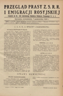 Przegląd Prasy Z.S.R.R. i Emigracji Rosyjskiej : dodatek do nr 230 Codziennego Biuletynu Wydziału Prasowego M.S.Z. (7 października 1929)