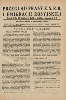 Przegląd Prasy Z.S.R.R. i Emigracji Rosyjskiej : dodatek do nr 235 Codziennego Biuletynu Wydziału Prasowego M.S.Z. (12 października 1929)