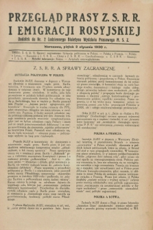 Przegląd Prasy Z.S.R.R. i Emigracji Rosyjskiej : dodatek do nr 2 Codziennego Biuletynu Wydziału Prasowego M.S.Z. (3 stycznia 1930)