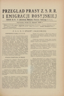 Przegląd Prasy Z.S.R.R. i Emigracji Rosyjskiej : dodatek do nr 11 Codziennego Biuletynu Wydziału Prasowego M.S.Z. (15 stycznia 1930)