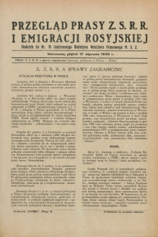 Przegląd Prasy Z.S.R.R. i Emigracji Rosyjskiej : dodatek do nr 13 Codziennego Biuletynu Wydziału Prasowego M.S.Z. (17 stycznia 1930)