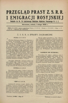 Przegląd Prasy Z.S.R.R. i Emigracji Rosyjskiej : dodatek do nr 26 Codziennego Biuletynu Wydziału Prasowego M.S.Z. (1 lutego 1930)