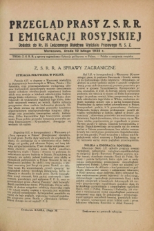Przegląd Prasy Z.S.R.R. i Emigracji Rosyjskiej : dodatek do nr 35 Codziennego Biuletynu Wydziału Prasowego M.S.Z. (12 lutego 1930)