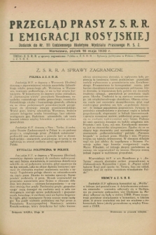 Przegląd Prasy Z.S.R.R. i Emigracji Rosyjskiej : dodatek do nr 111 Codziennego Biuletynu Wydziału Prasowego M.S.Z. (16 maja 1930)