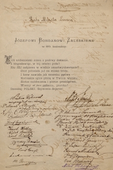 Adresy zbiorowe, życzenia indywidualne, wiersze nadesłane Józefowi Bohdanowi Zaleskiemu na jubileusz 80. rocznicy urodzin i imienin w 1882 r. T. 3, Życzenia ze Lwowa, Krakowa i Galicji
