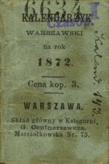 Kalendarzyk Warszawski na Rok 1872