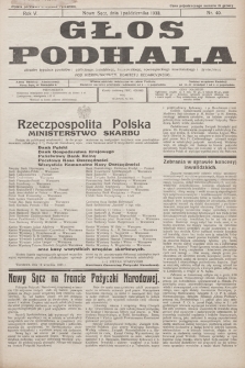 Głos Podhala : aktualny tygodnik powiatów: gorlickiego, jasielskiego, limanowskiego, nowosądeckiego, nowotarskiego i żywieckiego. 1933, nr 40