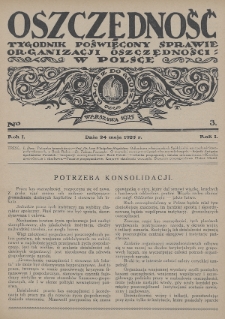 Oszczędność : tygodnik poświęcony sprawie organizacji oszczędności w Polsce. 1925, nr 3