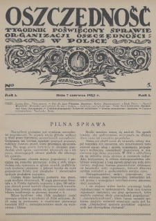 Oszczędność : tygodnik poświęcony sprawie organizacji oszczędności w Polsce. 1925, nr 5