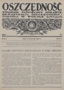 Oszczędność : tygodnik poświęcony sprawie organizacji oszczędności w Polsce. 1925, nr 6