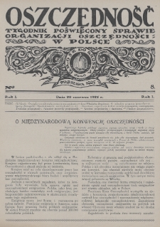 Oszczędność : tygodnik poświęcony sprawie organizacji oszczędności w Polsce. 1925, nr 8