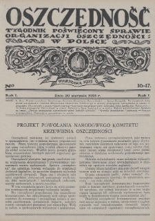 Oszczędność : tygodnik poświęcony sprawie organizacji oszczędności w Polsce. 1925, nr 16-17