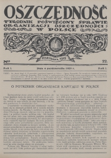 Oszczędność : tygodnik poświęcony sprawie organizacji oszczędności w Polsce. 1925, nr 22